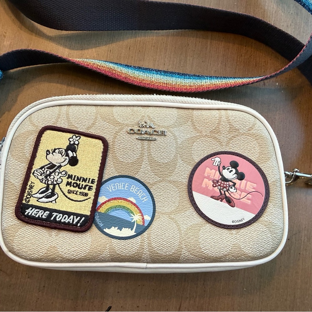 Coach Disney Beige Signature Canvas Crossbody with Mickey & Minnie Patches